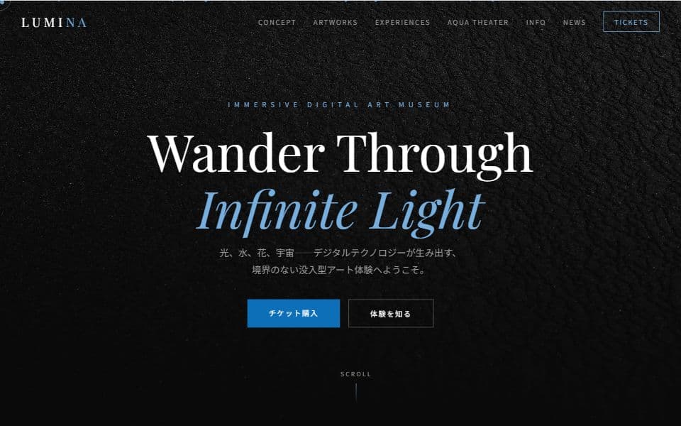 没入型アートミュージアム ホームページテンプレートのデザイン例